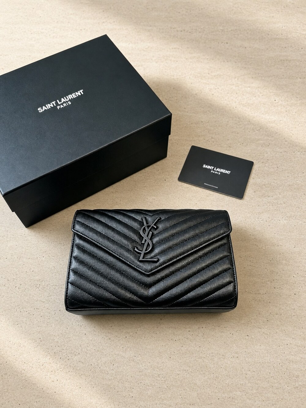 Yves Saint Laurent Black Calfskin Wallet on Chain | Envelope